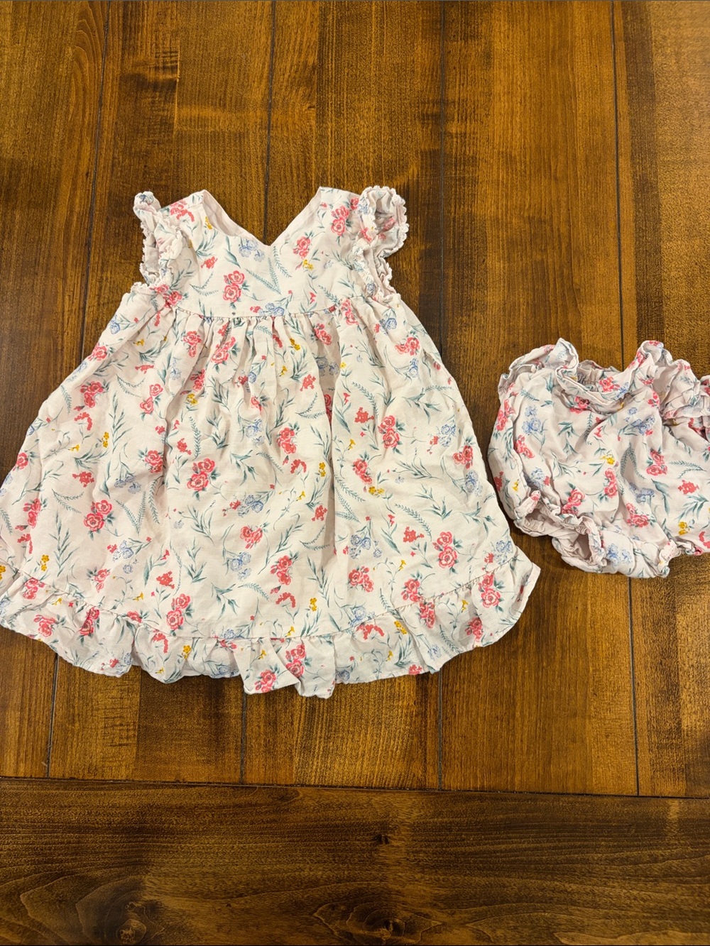 Janie and Jack Cream Floral Ruffle Dress with Matching Bloomer